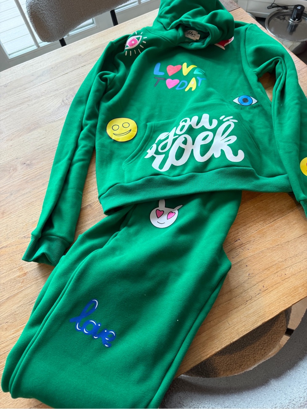 Lola + The Boys Green Graphic Hoodie & Joggers Set